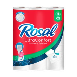 Papel Higiénico Rosal Ultraconfort Triple Hoja 15 unds x 25 m c/u