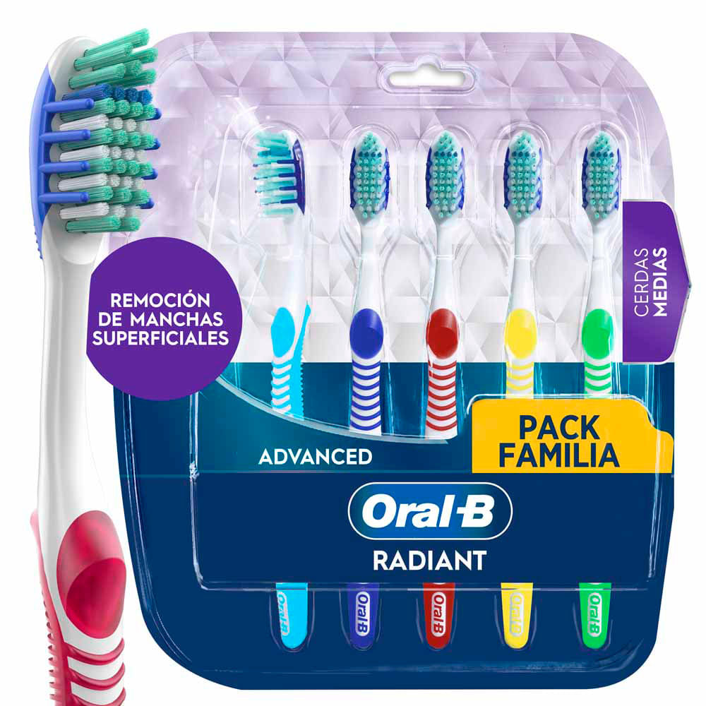 Cepillo de Dientes Oral-B Remoción de Manchas Radiant Con Cerdas Interdentales 5 Unds