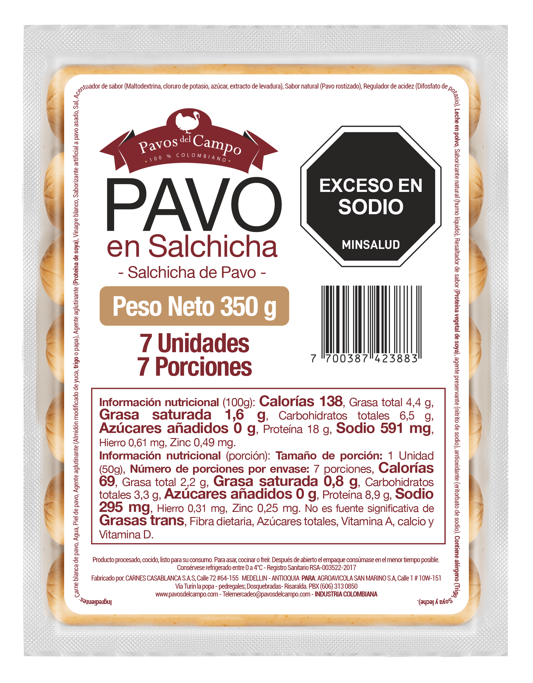 Salchicha de pavo Pavos Del Campo x 7und x 350g