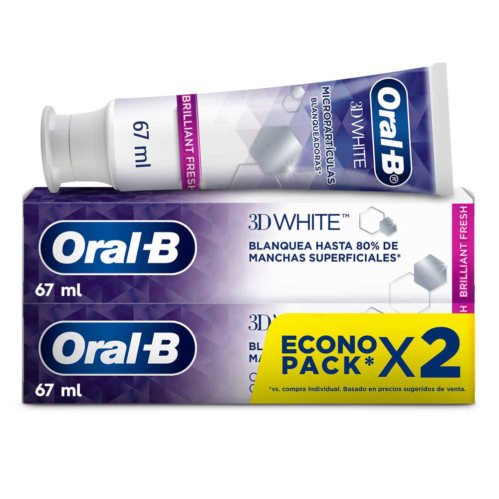 Crema Dental Oral-B 3D White Brilliant Fresh Micropartículas Blanqueadoras 67ml 2 Und