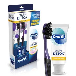 Crema de Dientes Oral-B Detox Antitartaro 80 ml + Cepillo de Dientes Charcoal Pack 5 Und