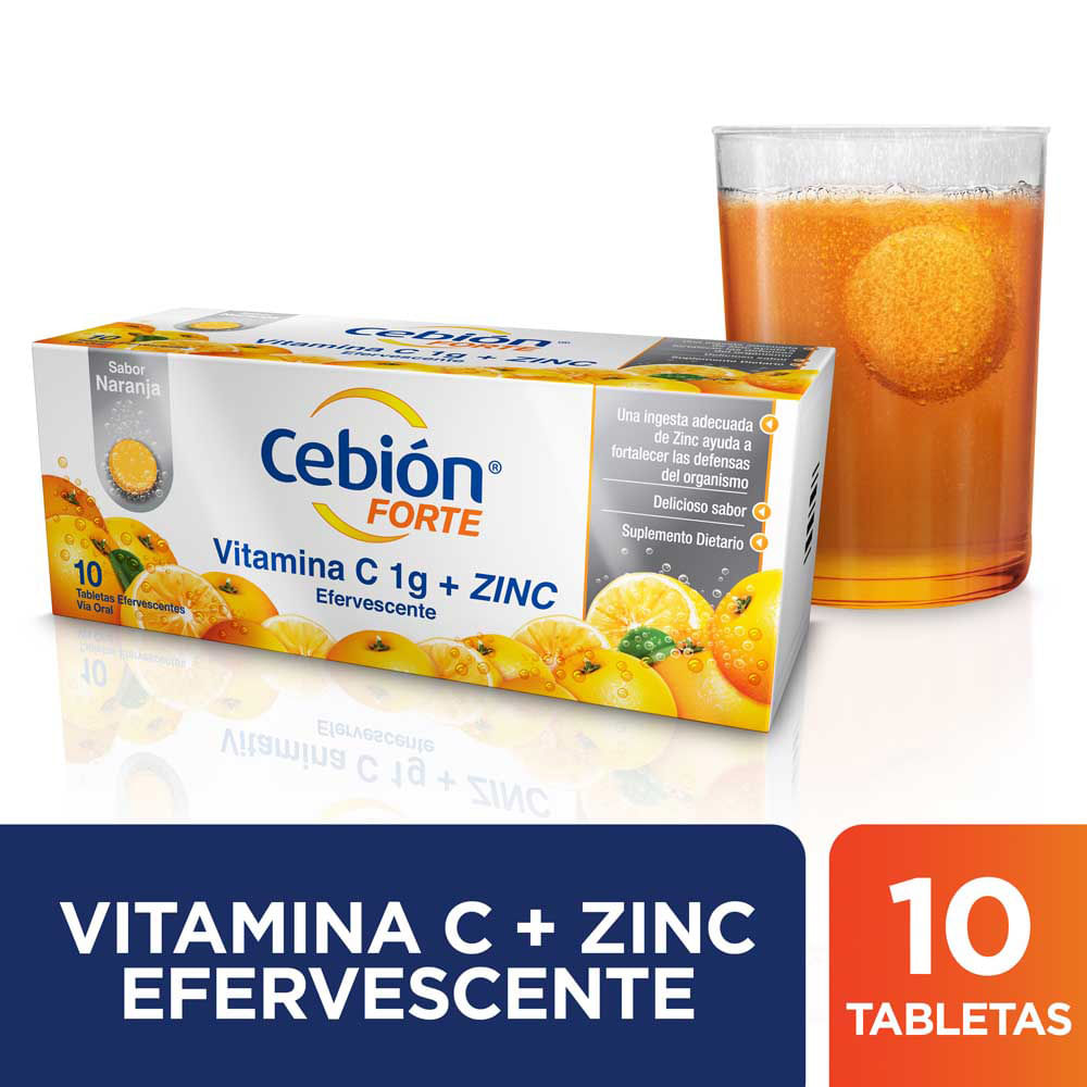 Comprimidos Efervescentes Cebion Forte 1G Zinc Sabor Naranja 10 Und