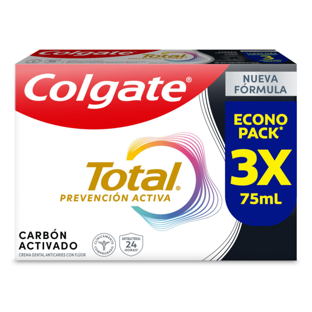 Crema Dental Colgate Total Carbón Prevención Activa x3 75ml