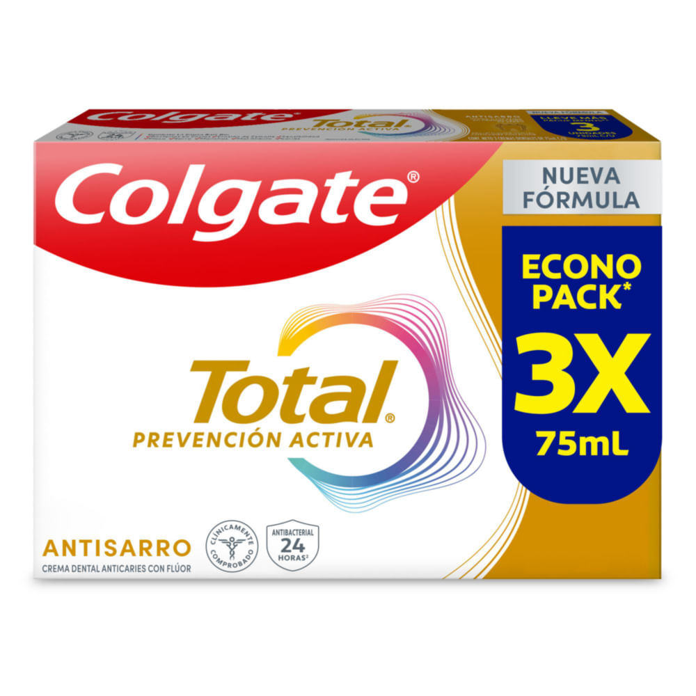 Crema Dental Colgate Total Anti Sarro Prevención Activa x3 75ml