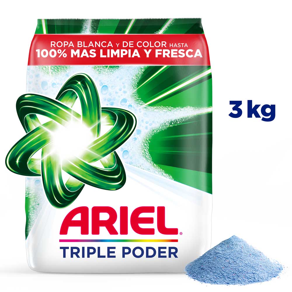 Detergente en Polvo Ariel Triple Poder Jabon para Ropa x3kg