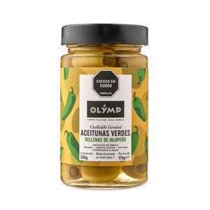 Aceitunas Chalkidiki Verdes Rellenas con Jalapeño Olymp x320grs