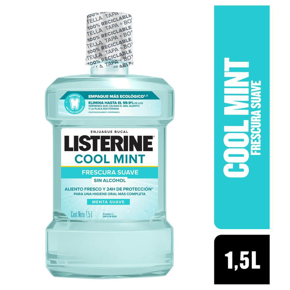 Enjuague Bucal Listerine®  Coolmint Frescura Suave Sin Alcohol 1,5L