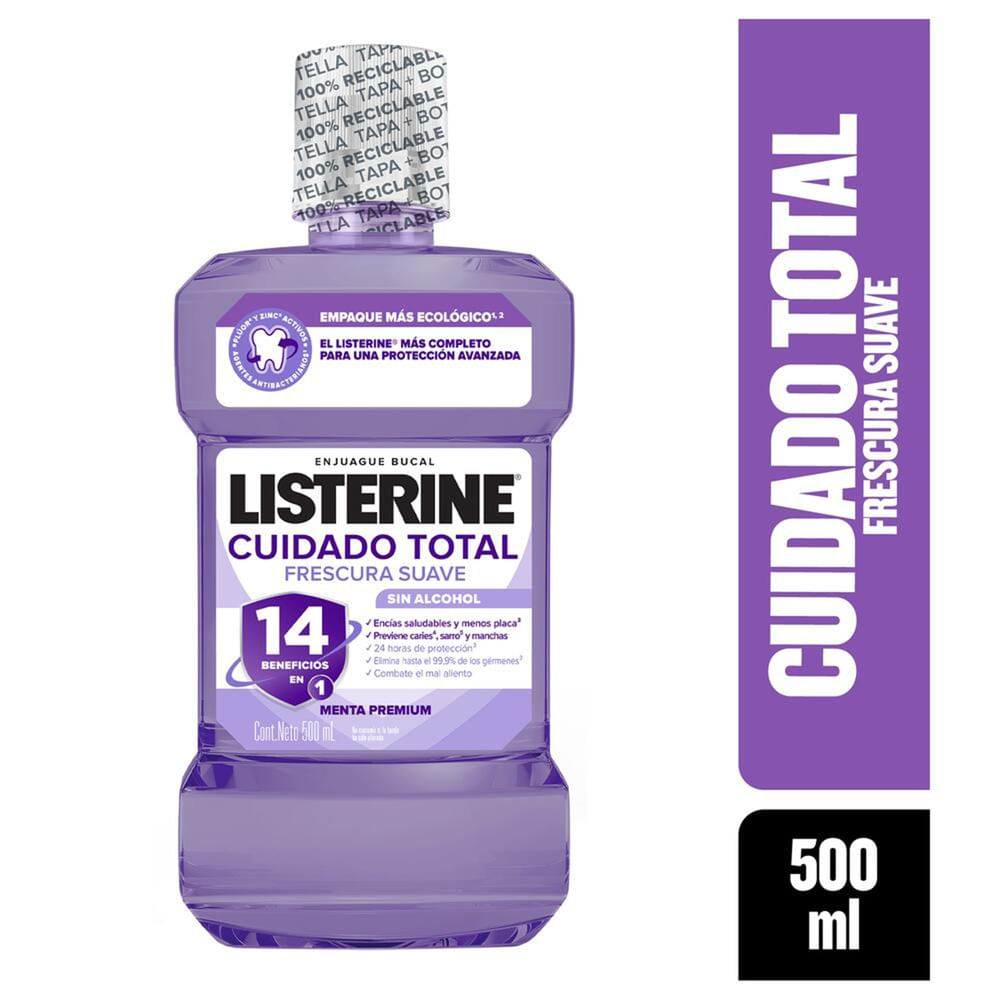 Enjuague Bucal Listerine®  Cuidado Total Frescura Suave Sin Alcohol 500 ml