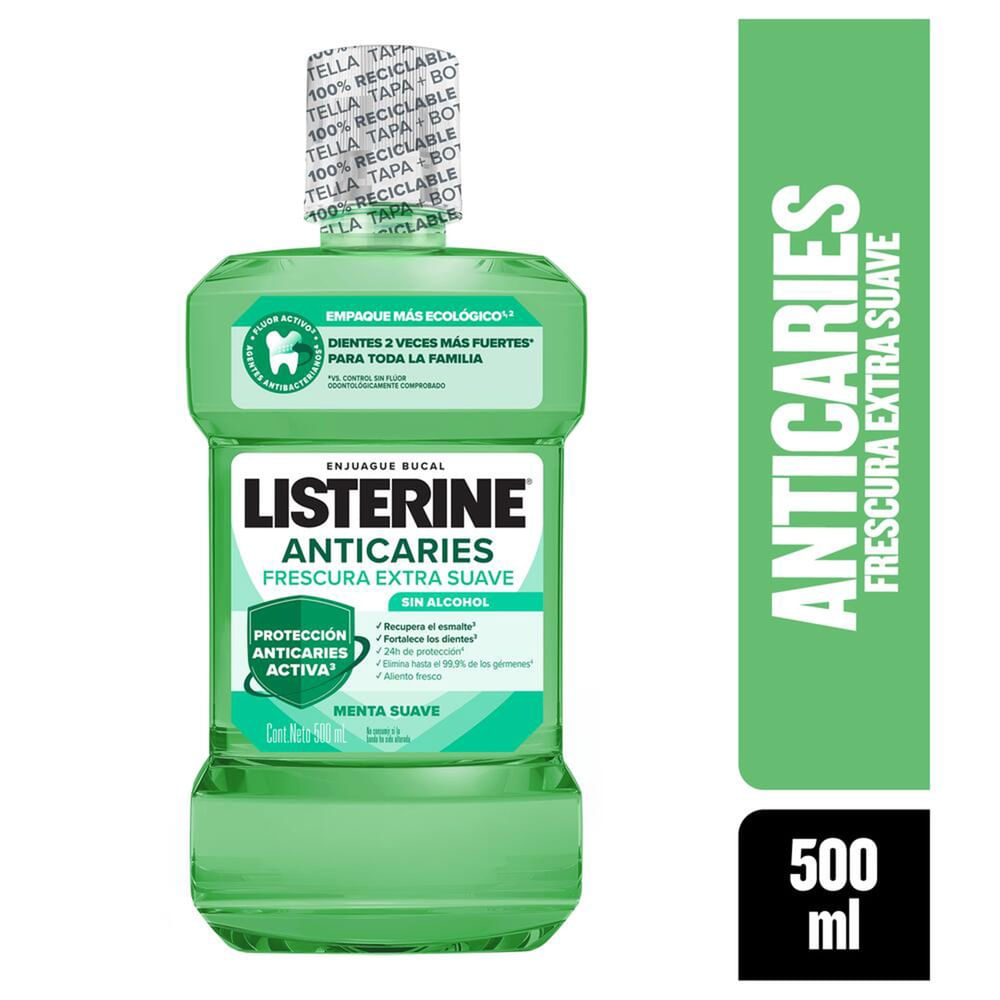 Enjuague Bucal Listerine®  Anticaries Frescura Extra Suave Sin Alcohol 500 ml