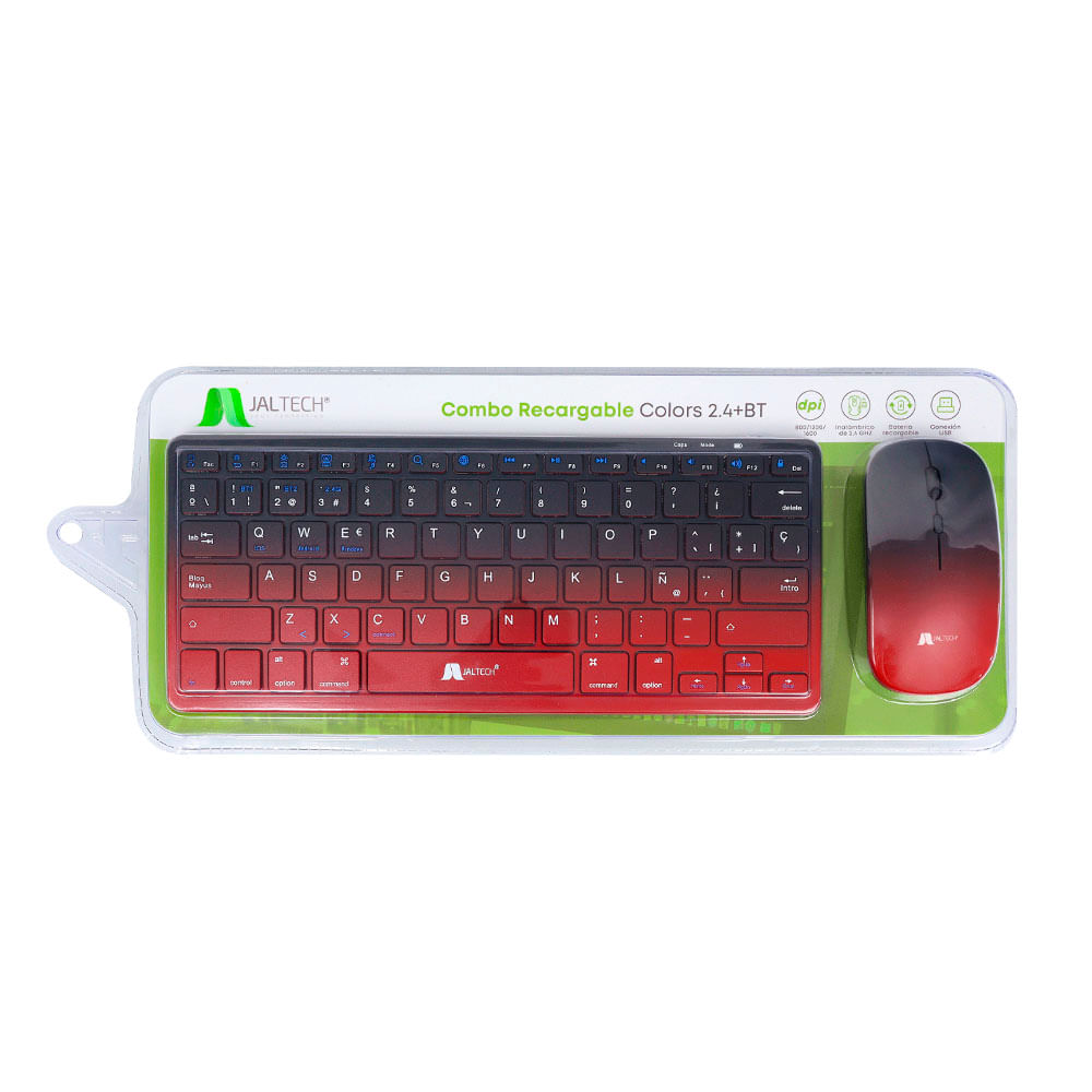 Combo Teclado + Mouse Recargable 2.4 Bluetooth Negro/Rojo