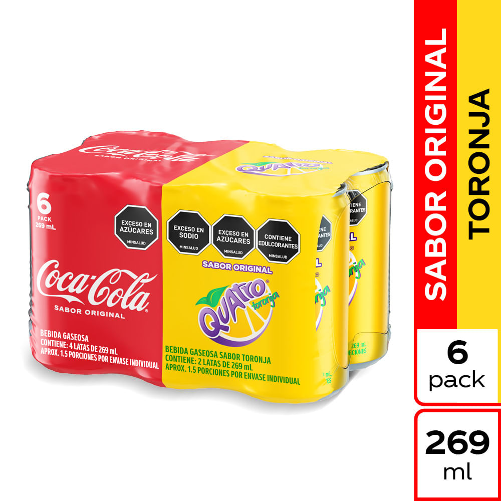Gaseosa Coca-Cola Original 4 Unds + Quatro Original 2 Unds x 269ml