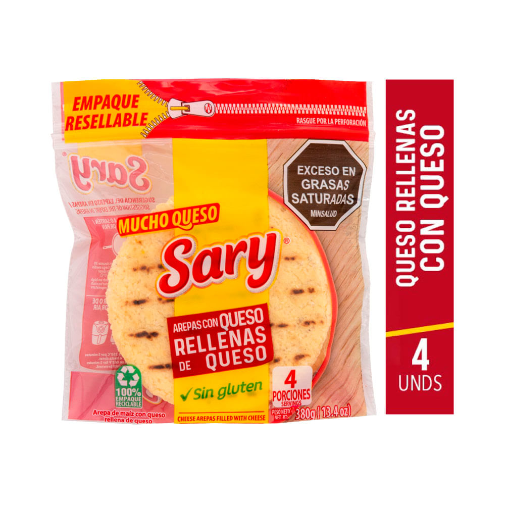 Arepas de maíz Sary rellenas de queso x4und x380g