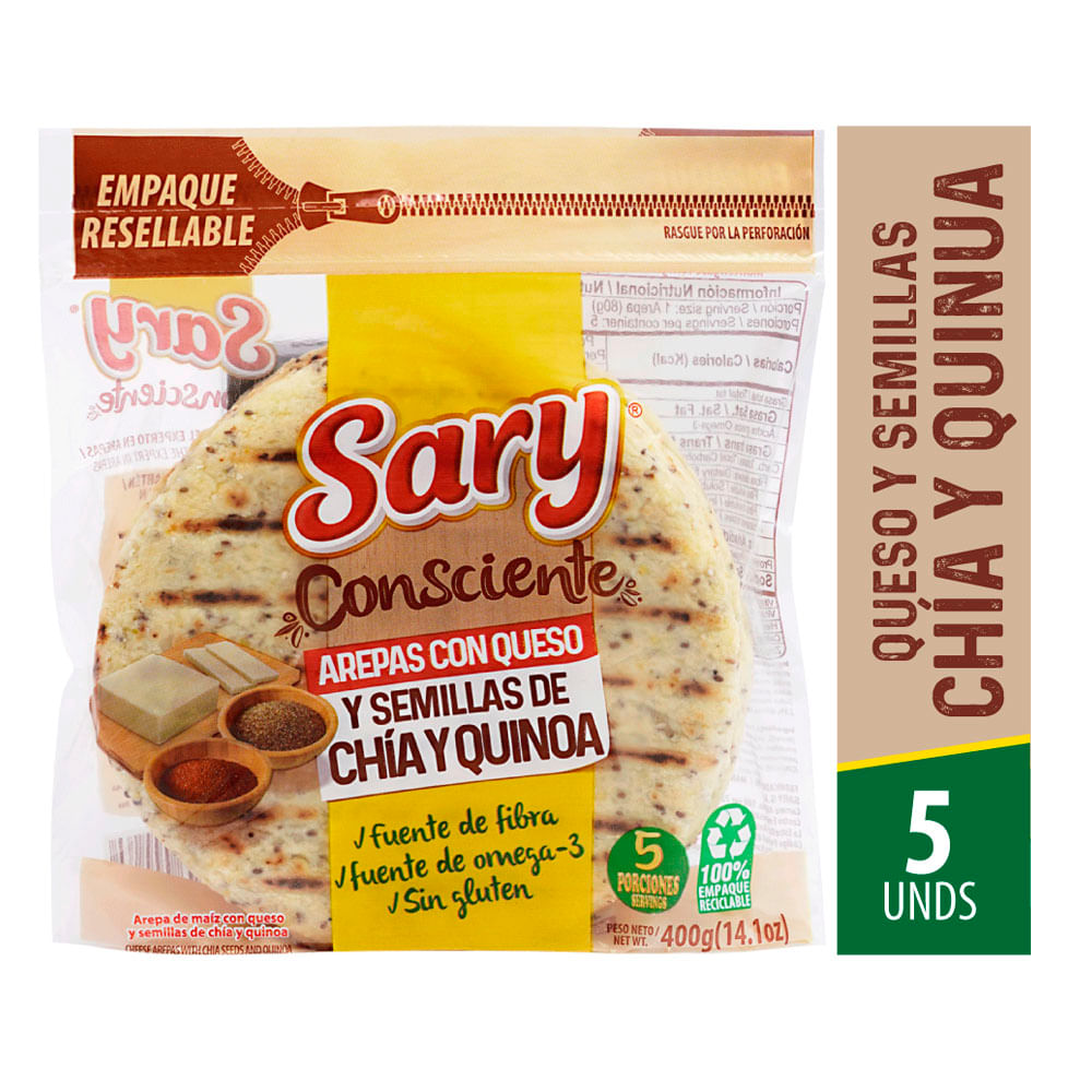 Arepas Sary semillas de chía y quinoa con queso x5und x400g