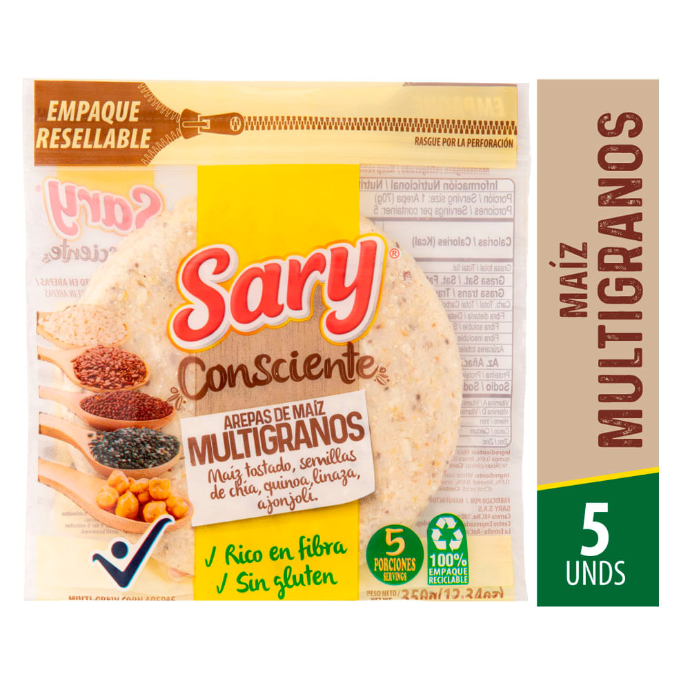Arepas de maíz Sary multigranos x5und x350g