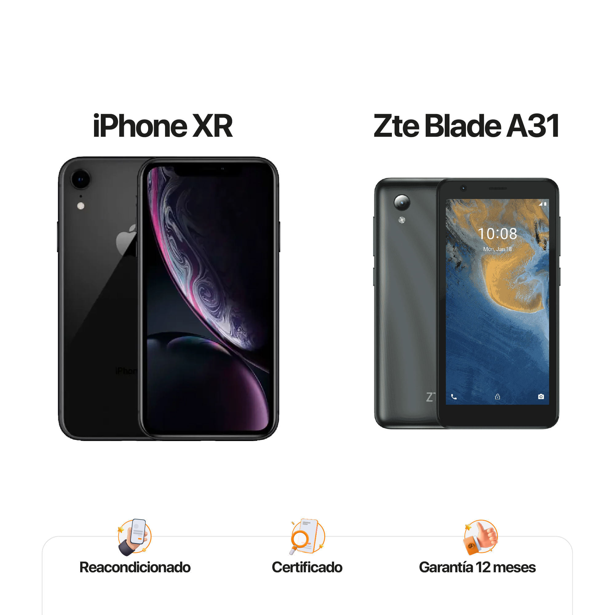 Celular iPhone Xr de 64Gb Reacondicionado Negro + Android gama baja