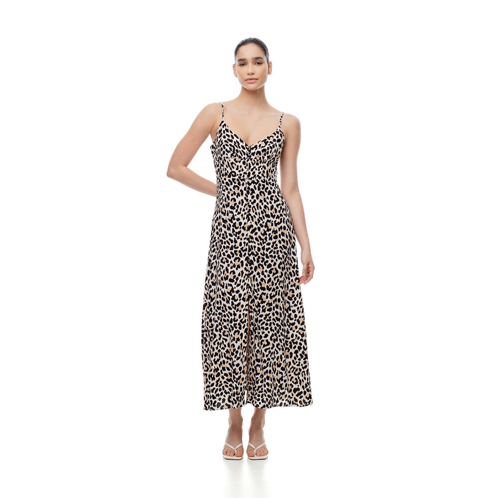 Vestido Largo con Tiras Ajustables Tejido Plano Femenino Lapa Gef