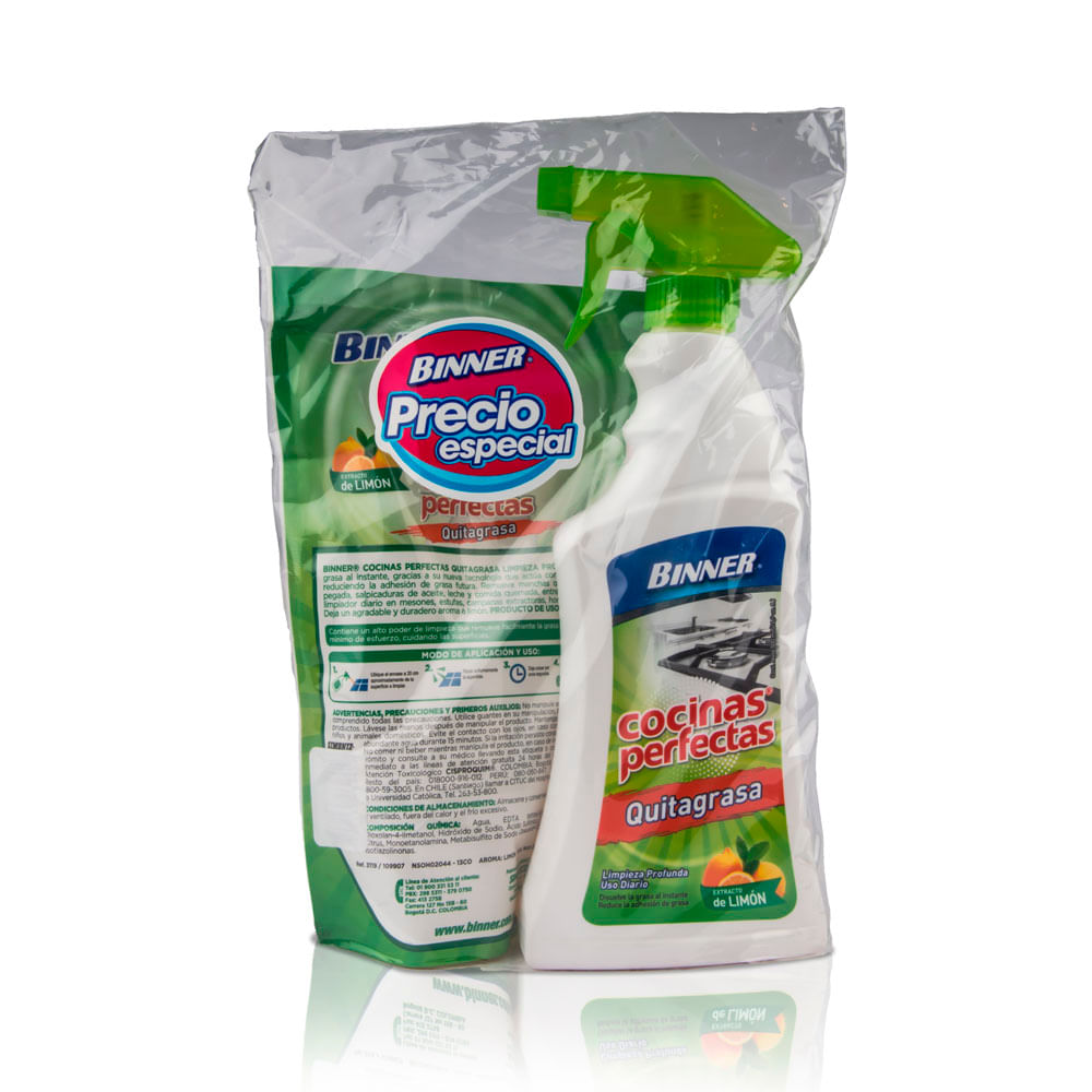 Quitagrasa Binner limón x500ml + Doypack repuesto x500ml