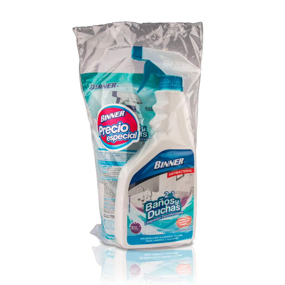 Limpiador Binner baños y duchas x500ml + Doypack repuesto brisa marina x500ml