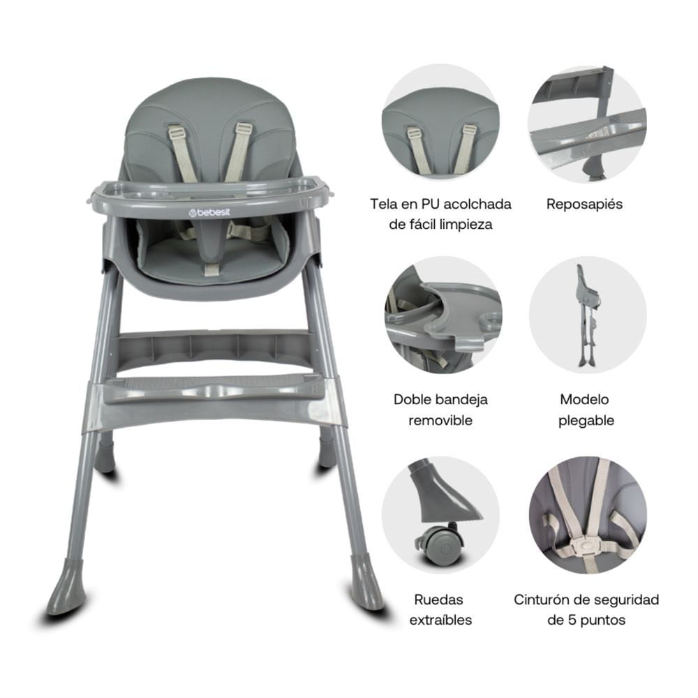 Silla Comedor Bebé Vancouver Gris Bebesit