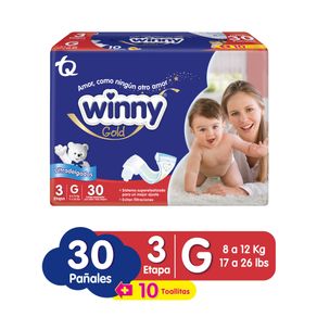 Pañales Winny Gold etapa 3 x 30 un + toallitas x 10 un