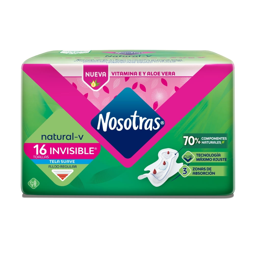 Toallas higiénicas Nosotras natural invisible tela x2 paquetes x 8und c/u