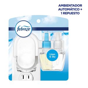 Ambientador y Eliminador de Olores Febreze Fade Defy Plug Linen Sky Aroma Aroma Fresco y Ligero con 1 Repuesto