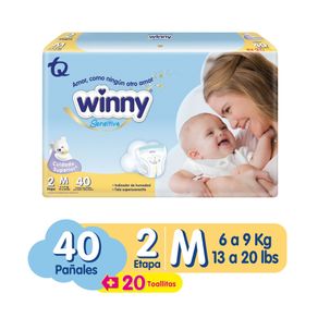 Pañales Winny sensitive etapa 2 x40und + toallas avena miel x20und