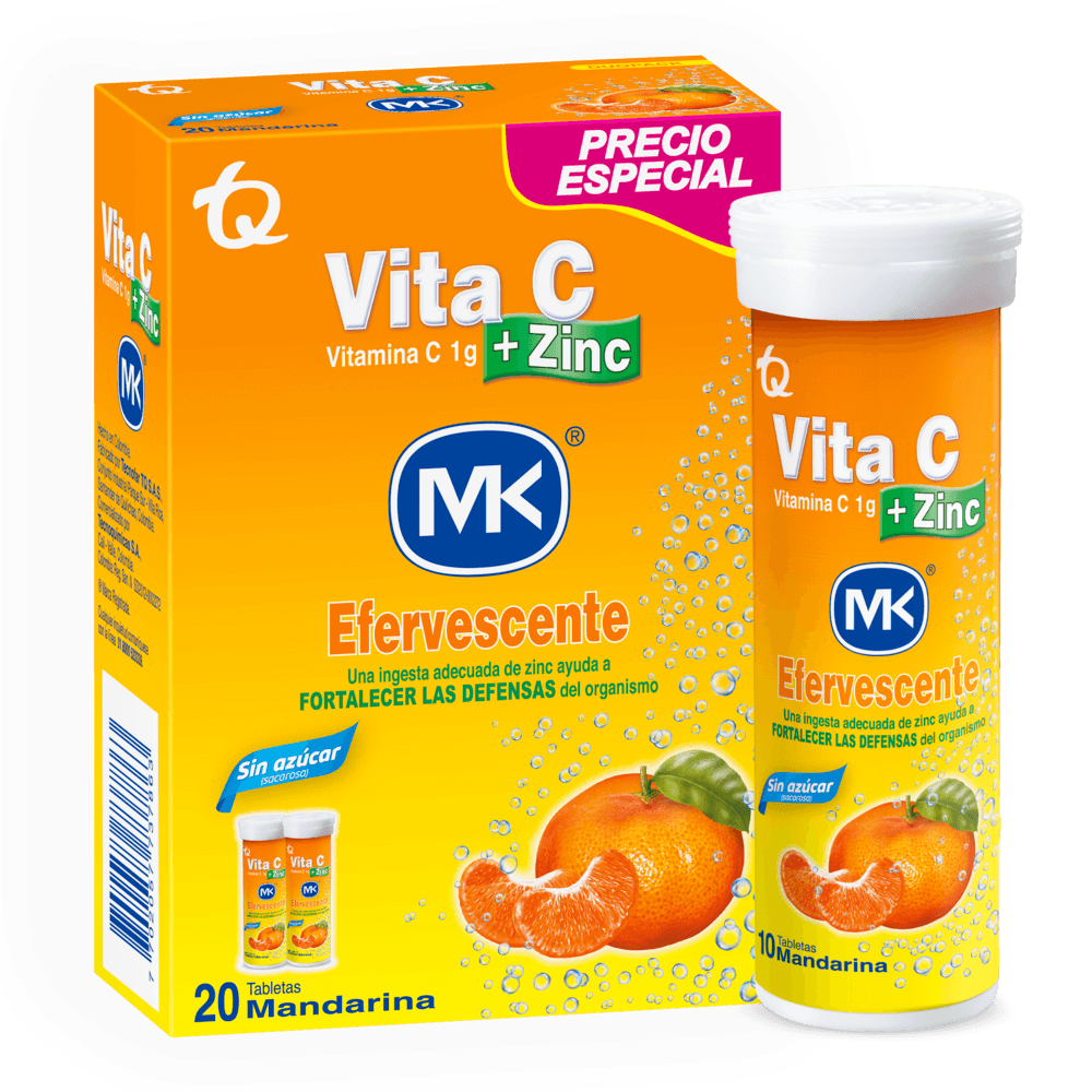 Vitamina MK C + Zinc Efervescente Mandarina x20und