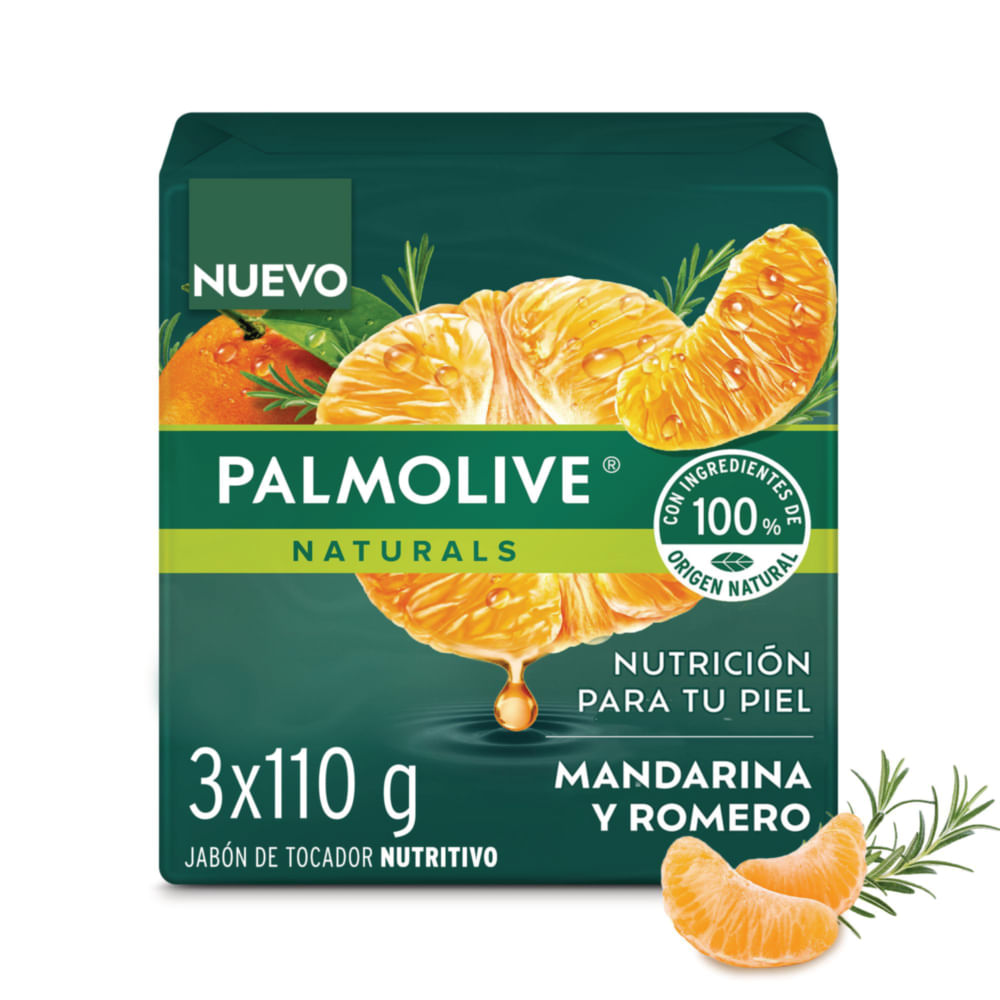Jabón Palmolive Mandarina y Romero en barra 110grs x3 Unidades