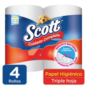 Papel Higiénico Scott Cuidado Completo Triple Hoja 4 Rollos