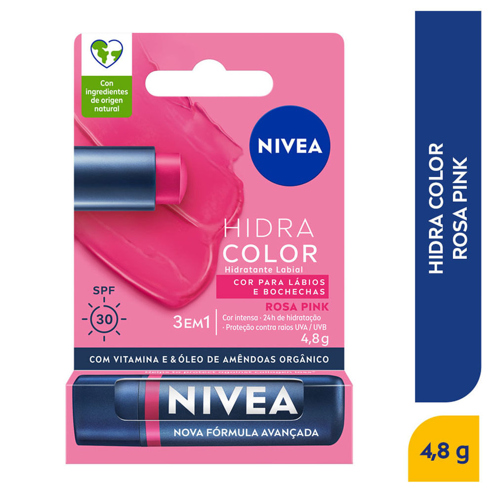 Protector Labial Nivea Hidra Color Rosa Pink x4 8G