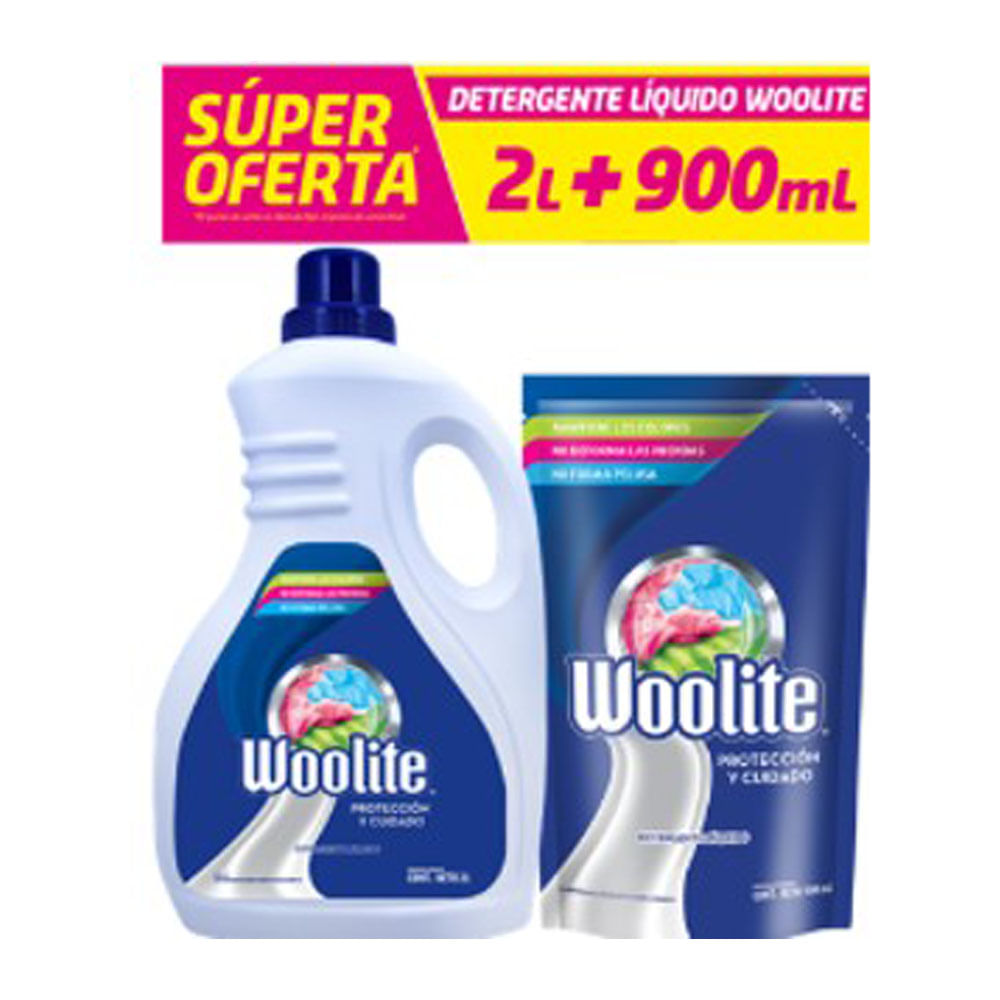 Detergente Woolite Liq. Protec.+Cuid. x2L + 900ml