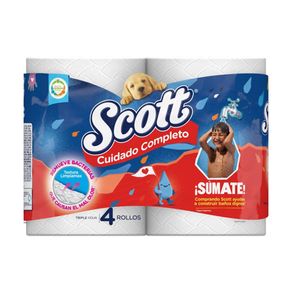Papel Higiénico Scott Cuidado Completo Triple Hoja 4 Rollos
