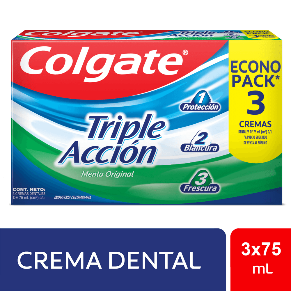 Crema Dental Colgate Triple Accion 75ml x3 Unidades