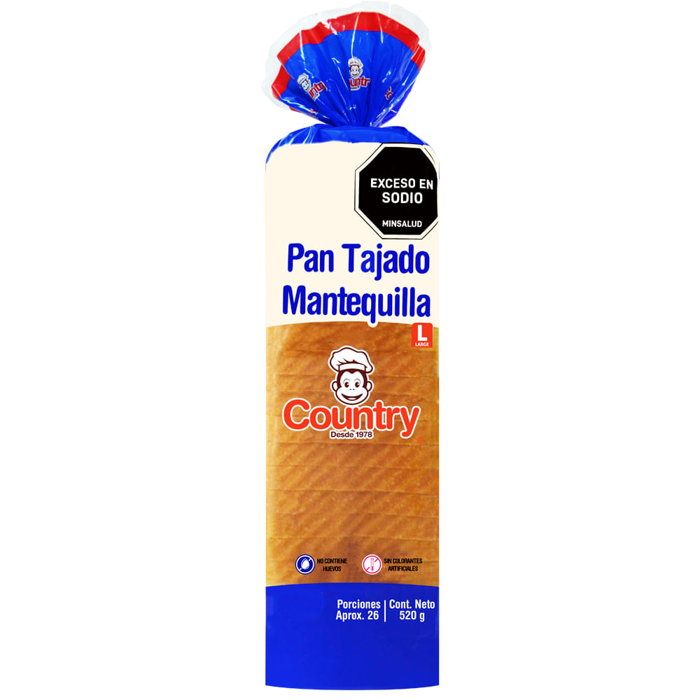 Pan El Country tajado mantequilla x 520g