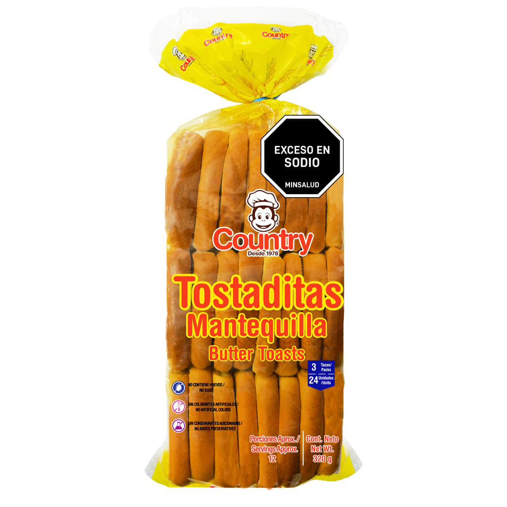 Tostaditas mantequilla Pan El Country paquete x24und x320g