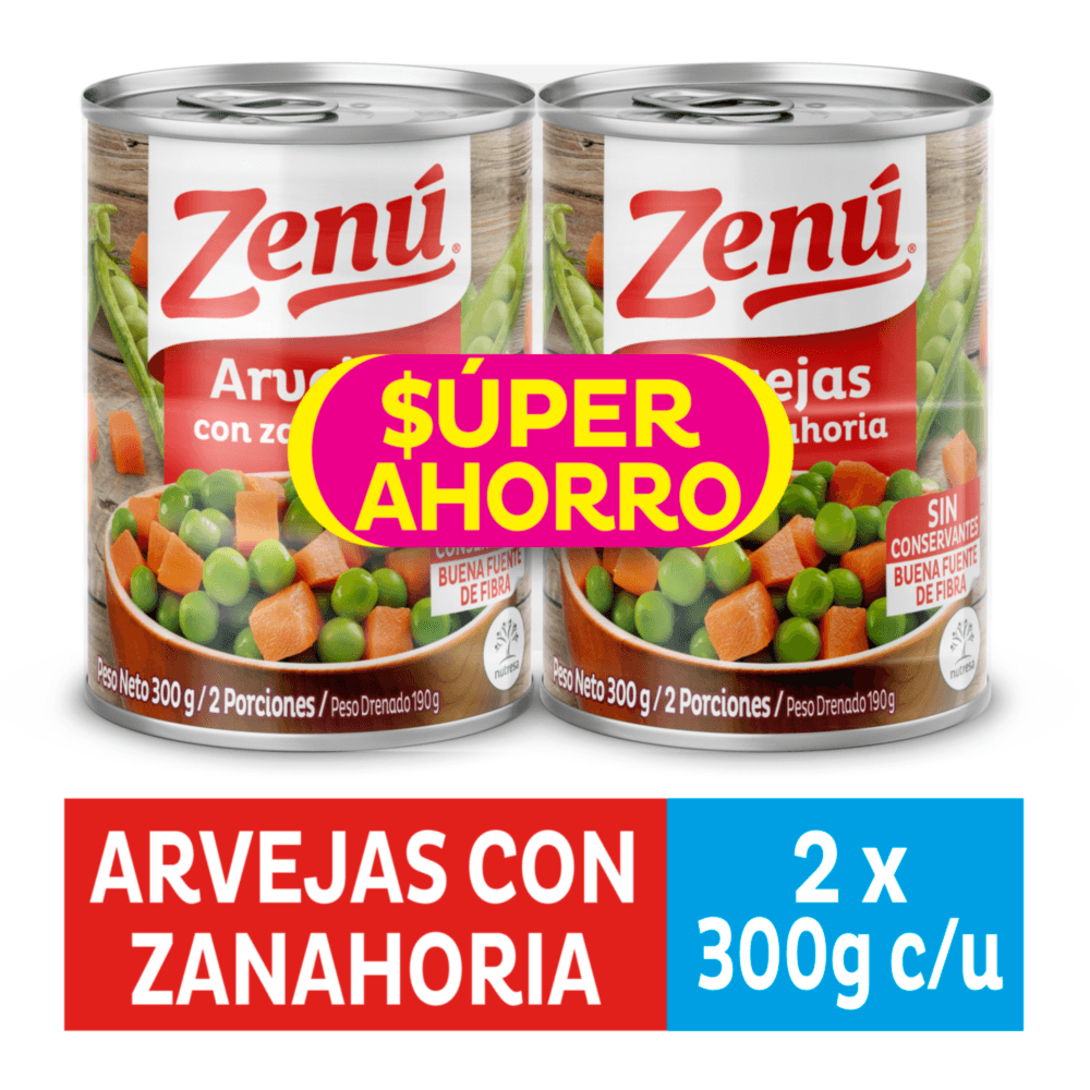 Arvejas zenu zanahoria lata x2undx300g c-upr.esp.