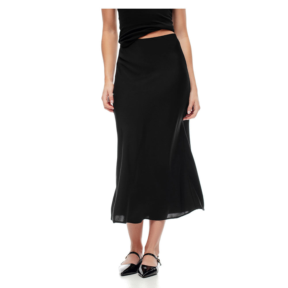 Falda Midi Tiro Alto en Tejido Plano Femenino Lufow Gef