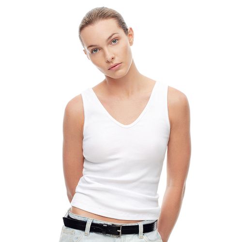 Camiseta Manga Sisa Cuello V Femenino Locir Gef Talla L