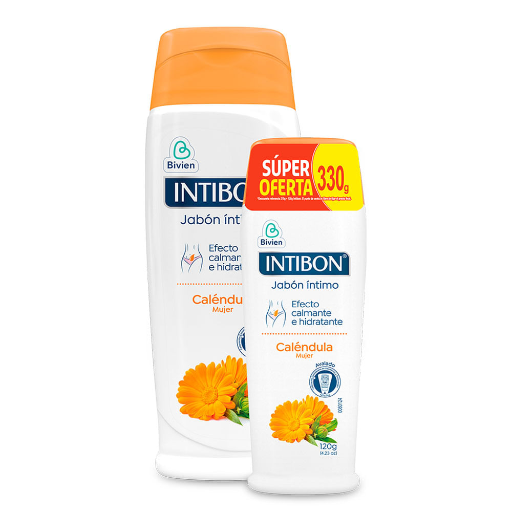 Jabón intimo Intibon mujer caléndula x210g + jabón intimo Intibon mujer caléndula x120g