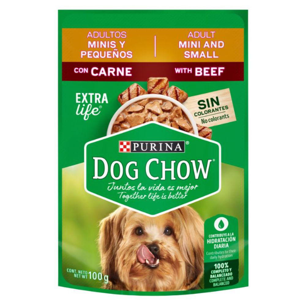 Alimento húmedo para perro adulto mini y pequeño sabor carne x100g Dog Chow