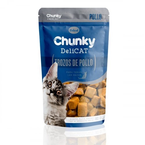 Alimento Húmedo Trozos Carne Pollo gatos Todas Razas Edades x80g