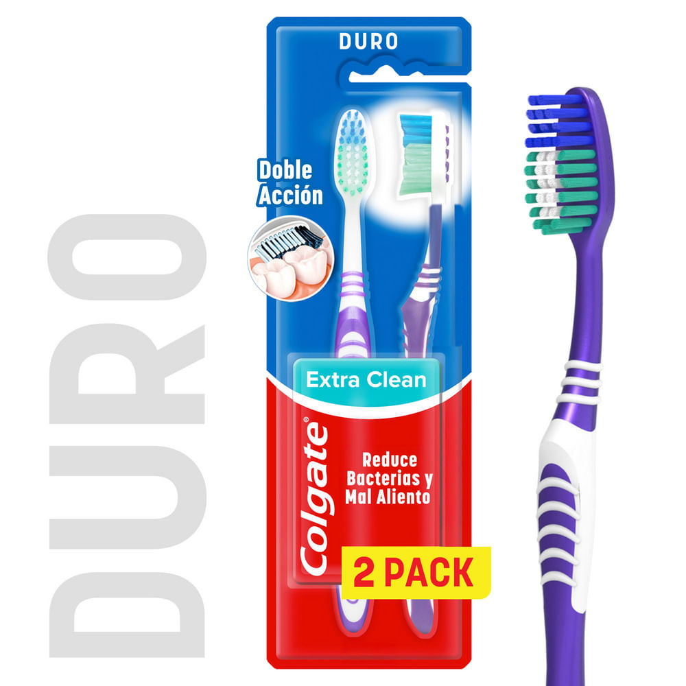Cepillo de Dientes Duro Colgate Extra Clean Doble Accion x2 Unidades