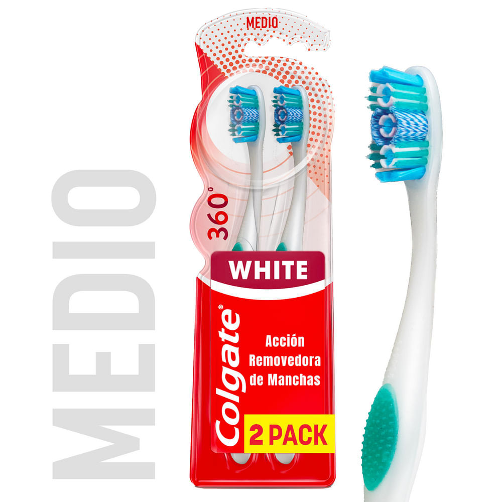 Cepillo de Dientes Medio Colgate 360° Luminous White x2 Unidades