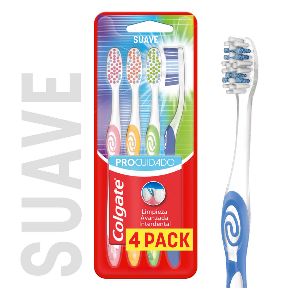 Cepillo de Dientes Suave Colgate Pro Cuidado x4 Und