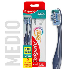 Cepillo de Dientes Medio Colgate 360° x2 Und + Crema Dental Total 12