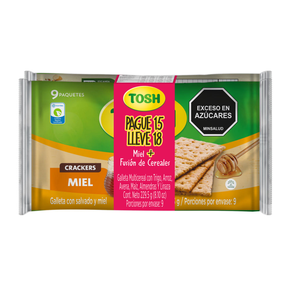 Galletas Tosh Miel Fusión Pague 15 Lleve18 229.5g