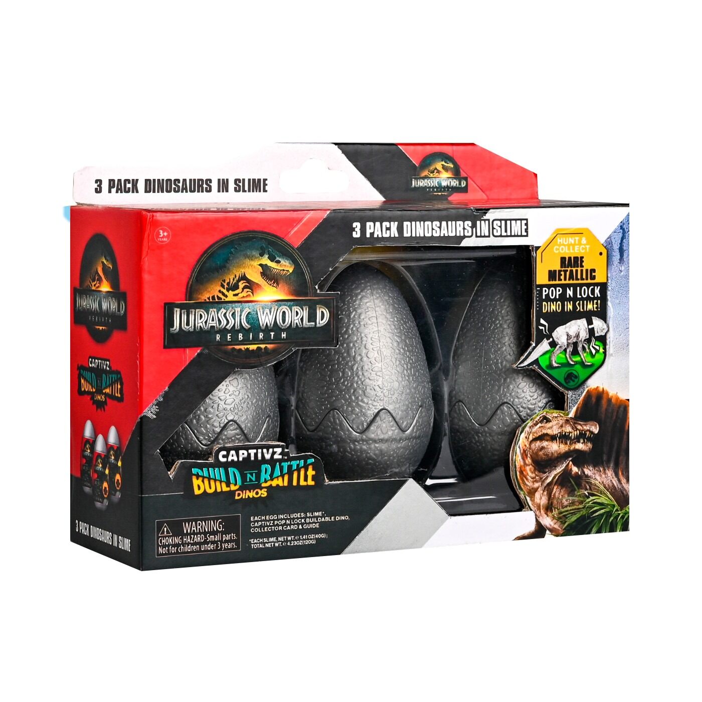 Pack x 3 Huevos Sorpresa Dinosarurio Captivz Jurassic World - 8 cm
