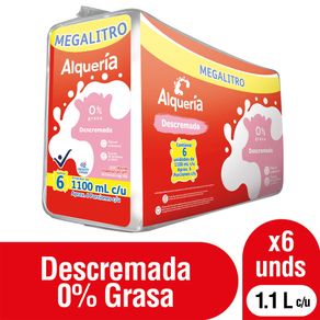 Leche Descremada Alquería 0% Grasa x6 Und x1.1 lt
