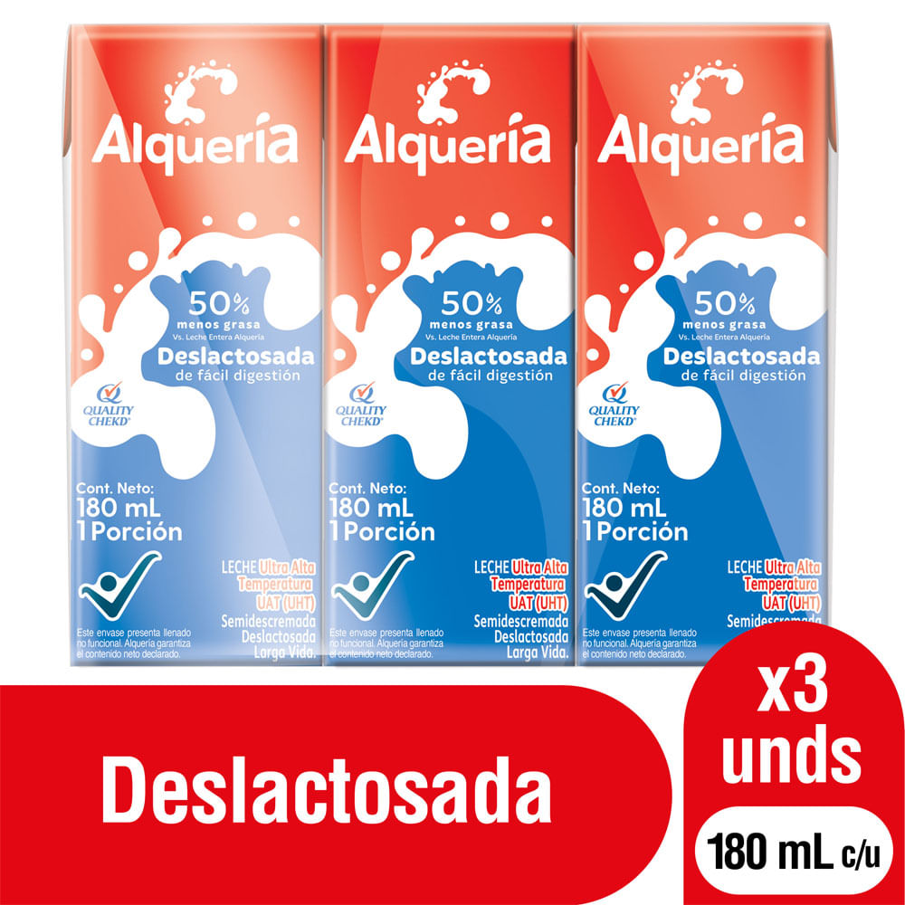 Leche Deslactosada Alqueria tetrapack 180ml x3unds